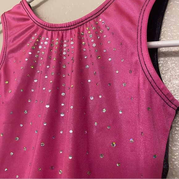 KB gymnastics acro tumbling spandex pink foil leotard child 9/10 - Picture 2 of 8